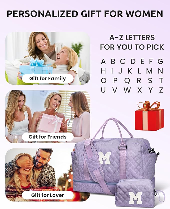 College Roommate Gifts, Teen Girls Gift Ideas-Girl Initial Travel Bags with Shoe Compartment, Personalized Weekender Bag, Overnight Bag for Women, Travel Bag with Makeup Bag (Letter Y)