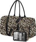 Women Duffle Weekender Travel Bag: Large Duffel Bags with Shoe Compartment Carry On Overnight Tote Bag with Wet Pocket Toiletry Bag Traveling Weekend Gym Yoga Hospital Bags for Womens Brown Leopard