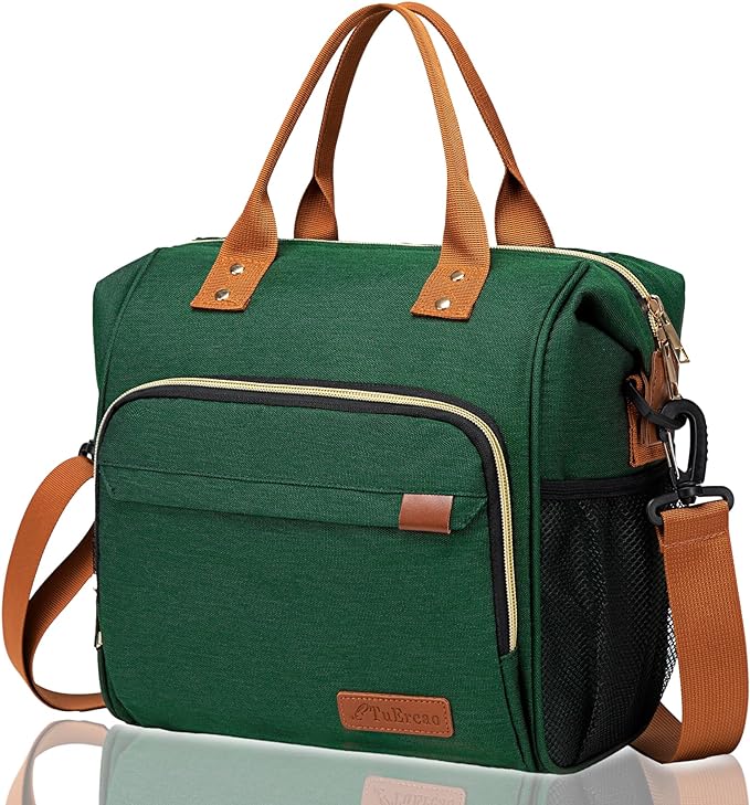 TuErCao Insulated Lunch Bag Adult Lunch Box for Women for Work Leakproof Soft Cooler for Beach Travel Picnic, Dark Green