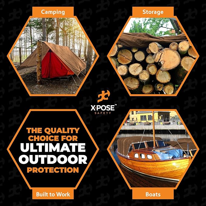 Multipurpose Protective Cover Brown Poly Tarp 15' x 30' - Durable, Water Resistant, Weather Resistant - 5 Mil Thick Polyethylene - by Xpose Safety