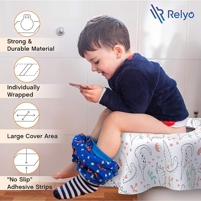 Toilet Seat Covers Disposable - 20 Pack - Waterproof, Ideal for Kids and Adults – Extra Large, Individually Wrapped for Travel, Toddlers Potty Training in Public Restrooms (Dinosaurs, 20)