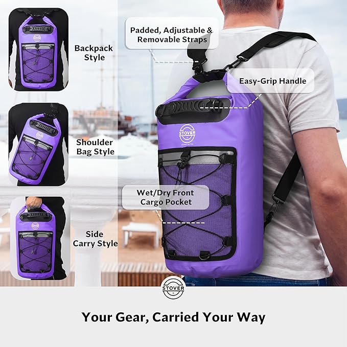 STOVER 5/10/25/30/40/55L Waterproof Backpack- Floating Dry Bag for Kayaking, Travel, Beach, Hiking, & Camping, Men/Women