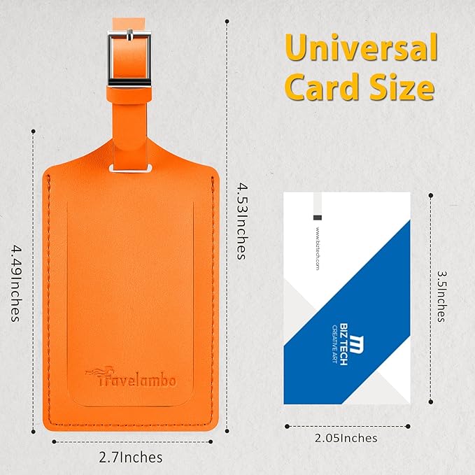 Travelambo Luggage Tags for Suitcases Faux Leather Privacy Protection 2 Pack Bag Tags Travel Accessories Essential, Hot Orange