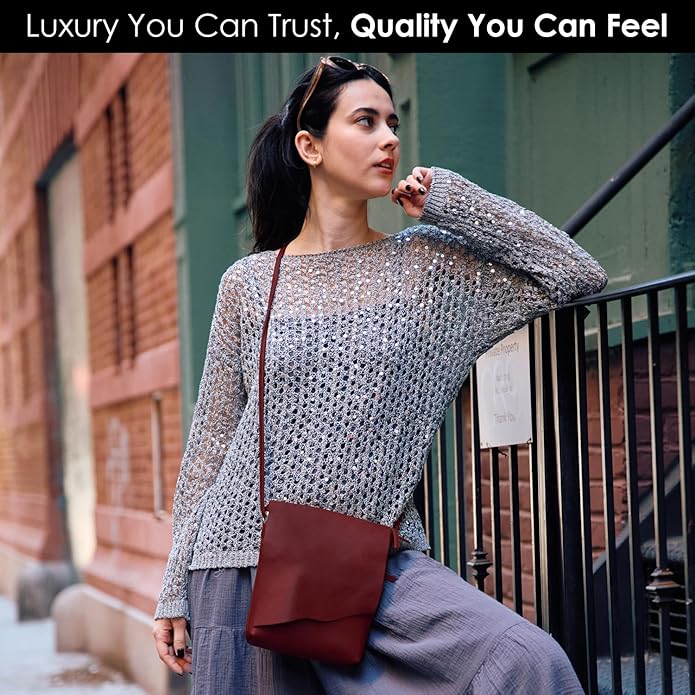 ili New York Leather Mini Sac Crossbody - Genuine Leather Crossbody Bags for Women with RFID Blocking, Adjustable Strap
