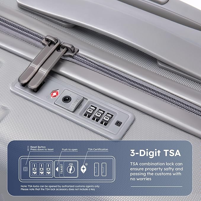 20-inch Carry On Luggage Airline Approved - PC+ABS Lightweight Suitcase with Built-in TSA Lock，Hard-shell Durable Rolling Luggage with USB Port