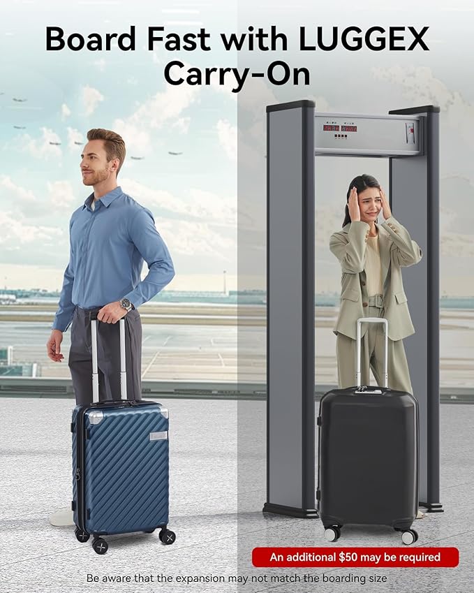 LUGGEX Luggage with Spinner Wheels, Polycarbonate Expandable Hard Shell Suitcase, Carry On 20 Inch, Champagne