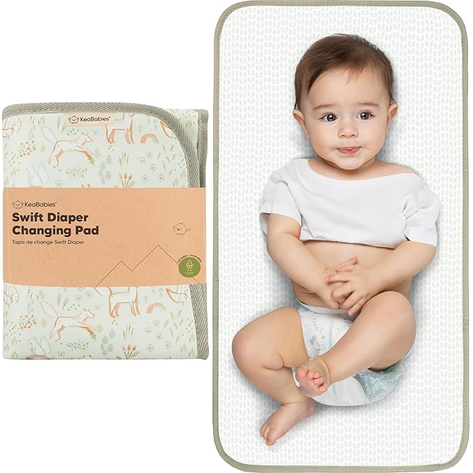 KeaBabies Portable Diaper Changing Pad, Easy Wipe Clean - Foldable Waterproof Baby Changing Mat for Diaper Bag, Compact, Lightweight, 25x13 Baby Changer Travel Essential, Machine Washable (Fox Vale)