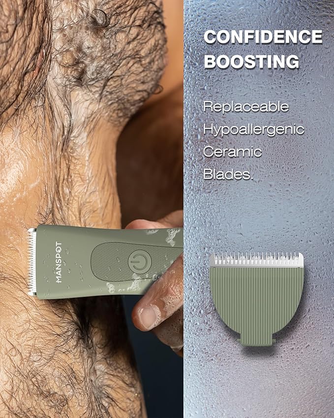 MANSPOT Manscape Hair Finishing Trimmers, Pubic Hair Trimmer for Men and Women, Electric Ball Trimmer Pubic Shaver,Hypoallergenic Ceramic Blade Heads,Waterproof Wet/Dry Groin Shaver,20 Times Usage