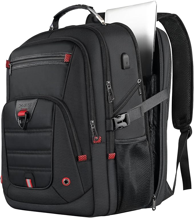 Z-MGKISS Extra Large Travel Backpack, 52L TSA Backpack 17.3 Inch, Anti-Theft 17 Inch Big Business Laptop Backpack for Men & Women, Water Resistant College Rucksack Bag with USB Port, Black