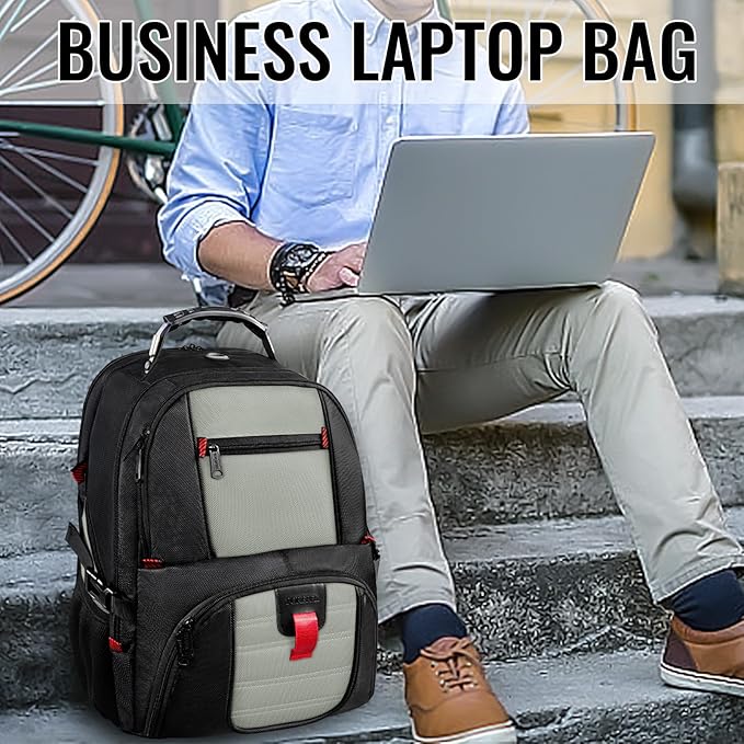 YOREPEK 18.4 Laptop Backpack, Large Backpacks with USB Charger Port, TSA Friendly Flight Approved Weekend Carry on Backpack with Luggage Strap for Men and Women, Grey