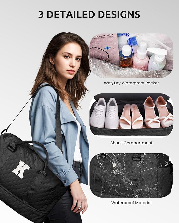 Teens' Birthday Gifts - Initial Duffle Bag with Separated Shoe Compartment, Weekender, Overnight & Travel Bag - Letter M