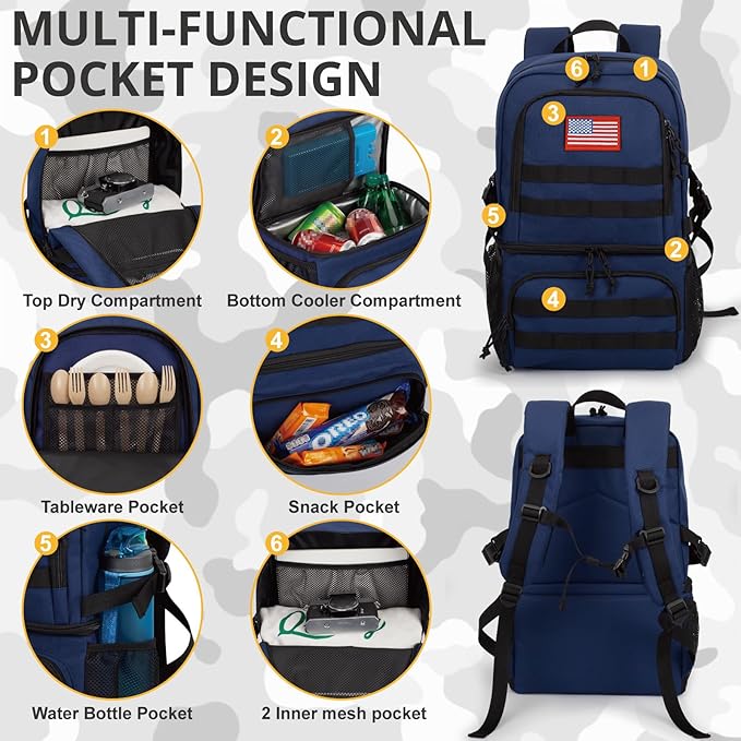 Tactical Double Deck Cooler Backpack for Men,Large Lunch Backpack with 2 Compartment,Soft Cooler Bag