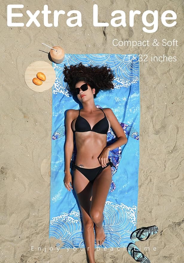 2 Pack Microfiber Lightweight Beach Towel Sand Free Quick Dry Absorbent Thin Compact Towels for Swimming Pool Camping Beach Accessories Large Easy Pack Travel Things for Vacation Essentials Gift