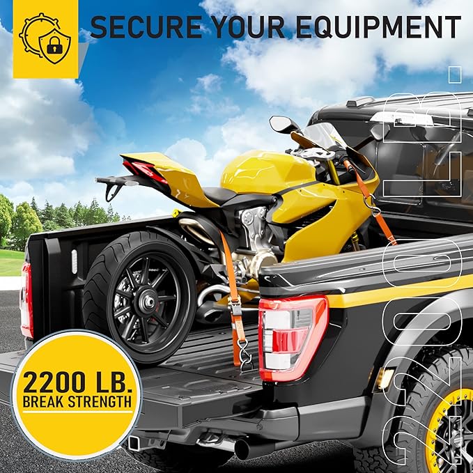 AUGO Ratchet Straps Heavy Duty 4 Pack -15 FT - 2200 LB Break Strength – with Safety Lock S Hooks - Cargo Straps for Moving, Appliances, Motorcycle – Soft Loop Tie Down Straps