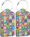 Cute Dog Luggage Tag for Suitcase 2 Pcs Unique Leather Suitcase Tags with Full Privacy Cover Stainless Steel Loop for Women Men Travel Baggage Bag Backpack