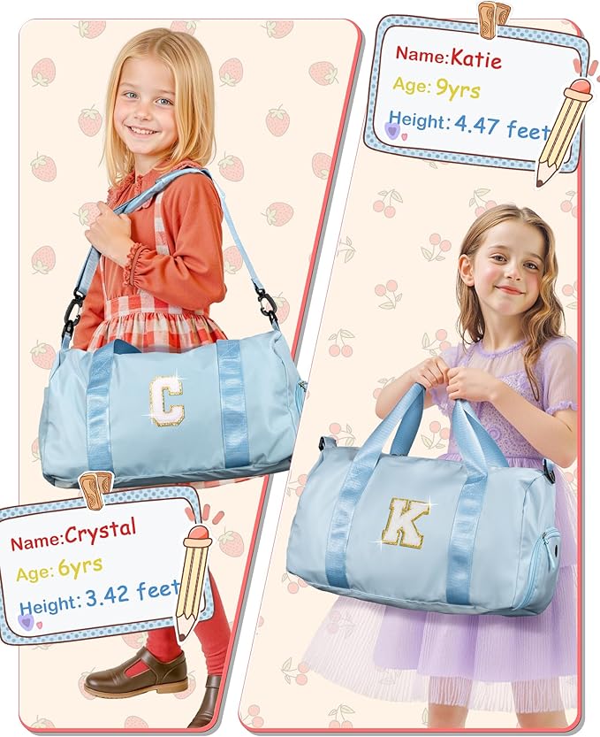 Easter Basket Stuffers Gifts for Kids-Girl Gym Bag with Shoe Compartment, Kid Personalized Weekender Overnight Bags, Initial Travel Tote with Makeup Pouch, Valentines Day Gift (Letter P)