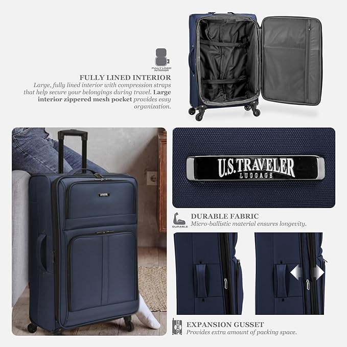 U.S. Traveler Anzio Softside Expandable Spinner Luggage, Teal, 3-Piece Set (22/26/30)