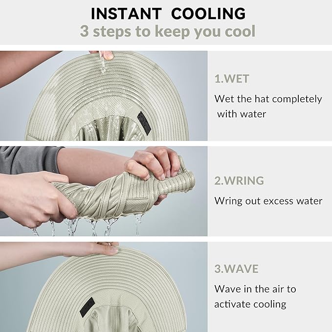 Sukeen Cooling Sun Hat for Men Women UPF50+ Wide Brim Fishing Hat with Neck Flap Adjustable Foldable Bucket Hat for Hiking