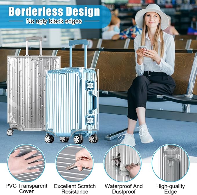 Yotako Clear PVC Suitcase Cover Tough Protector, 20 Inch Luggage Covers for Wheeled Suitcase 20"