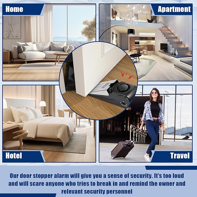 Door Stop Alarm 2 Pack, 120 dB Door Stopper Wedge Door Stops Alarm Great for Traveling Hotel Home Security Door Stoppers Safety Tools