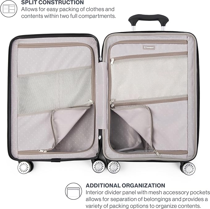 Travelpro Pathways 3 Hardside Expandable Luggage, 8 Spinner Wheels, Lightweight Hard Shell Suitcase, Carry On 21 Inch, Black Knight
