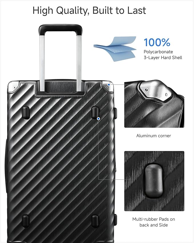 Trunk Luggage, Expandable PC Hard Shell Large Checked 28 Inch Suitcase with Shock - Absorbing Wheels & TSA Lock, Charcoal Metallic, 91L - 105L