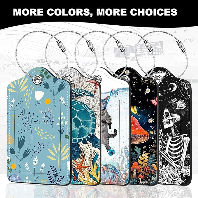 2Pack Luggage Tags for Suitcases, Cute Unique Pu Leather Cruise Luggage Tag with Privacy Cover ID Label Address Card and Metal Ring Suitable for Women Men Kids Travel Bag The Diving Cat