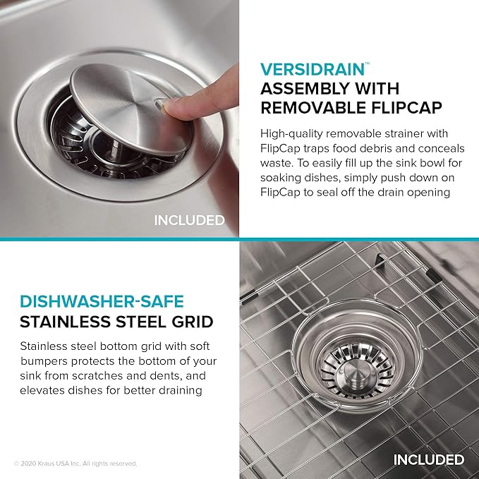 KRAUS Dex 32-inch Undermount 16 Gauge Stainless Steel Single Bowl Kitchen Sink, KA1US32B