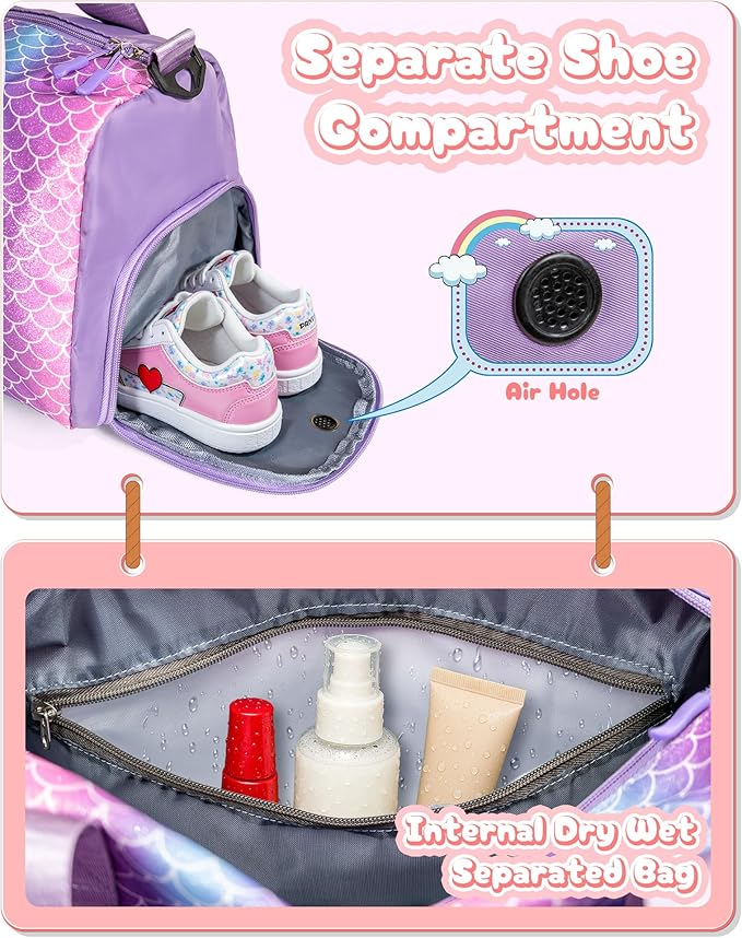 Birthday Gift for Daughter 3-12 Years Old-Girl Gym Bag with Shoe Compartment, Kid Personalized Dance Bags, Initial Travel Tote with Makeup Pouch, Gifts for Granddaughter (Letter A)