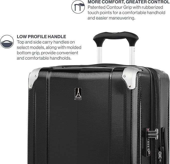 Travelpro Pathways 3 Hardside Expandable Luggage, 8 Spinner Wheels, Lightweight Hard Shell Suitcase, 3 Piece Set (21/25/28), Black Knight