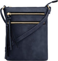 DELUXITY | Crossbody Purse Bag | Functional Multi Pocket Double Zipper Purse | Adjustable Strap | Medium Size Purse | Navy