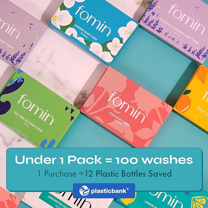 FOMIN - Antibacterial Paper Soap Sheets for Hand Washing - (100 Sheets) Lemon Portable Travel Soap Sheets, Dissolvable Camping Mini Soap, Portable Hand Soap sheet