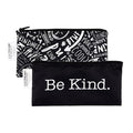 Bumkins Reusable Snack Bags, for Kids School Lunch and for Adults Portion, Washable Fabric, Waterproof Cloth Zip Bag, Supplies Travel Pouch, Food-Safe Storage, 2-pk Born This Way Be Kind