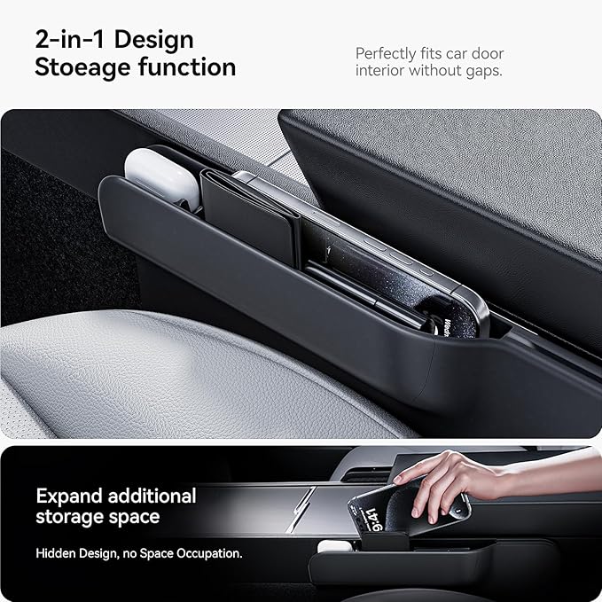 YONZEE 2-in-1 Car Steering Wheel Desk Tray & Car Seat Gap Filler Organizer – Foldable Carbon Fiber Look Table for Laptop, Eating Food, Writing – Universal Fit for Most Vehicles