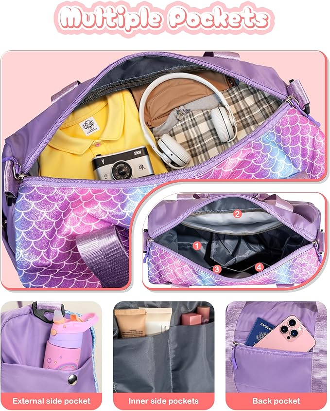 Cute Preppy Gifts for Girls-Girl Gym Bag with Shoe Compartment, Kid Personalized Weekender Overnight Bags, Initial Travel Tote with Makeup Pouch, Chenille Gift for Teen (Letter D)