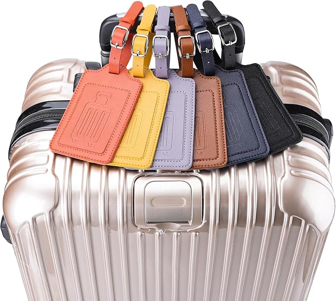 Teskyer Luggage Tags for Suitcases, TSA Approved with Privacy Protection Cover, Premium Faux Leather Bag Tags for Travel - 4 Pack, Black