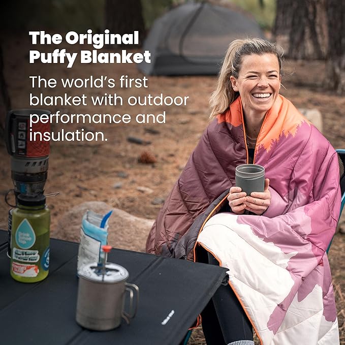 Rumpl Original Puffy Blanket - Warm, Water-Resistant Camping Blanket with 100% Recycled Synthetic Insulation, 52"x75", Original Puffy V2, Cactus Flower