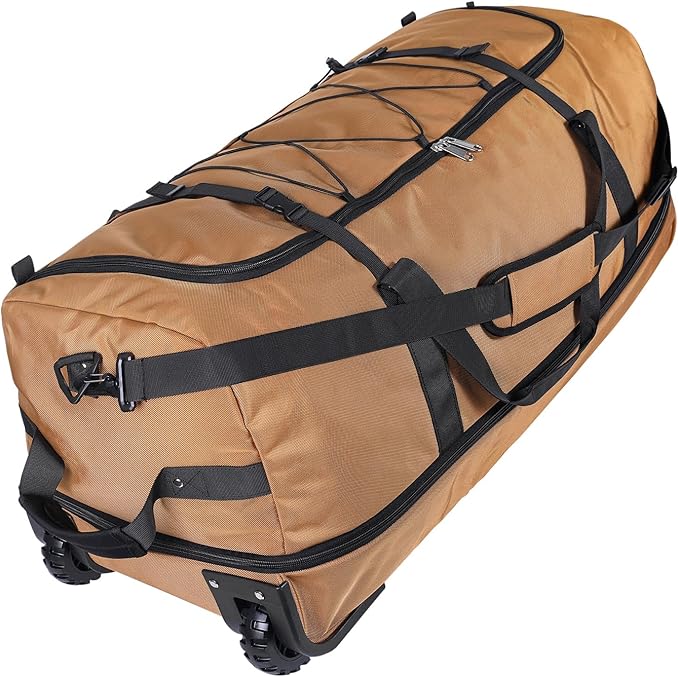 110L Expandable to 140L 32” Foldable Oxford Soft-Sided Rolling Duffle Bag with 2 Heavy-Duty Wheels,3 Large Compartments,Adjustable Shoulder Strap and Attached Organizer Pouch,Coffee