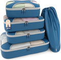 Shacke Premium 5 Packing Cubes Set - Lightweight Mesh Travel Luggage Organizers with Laundry Bag, 5-Piece Suitcase Storage System (Navy)