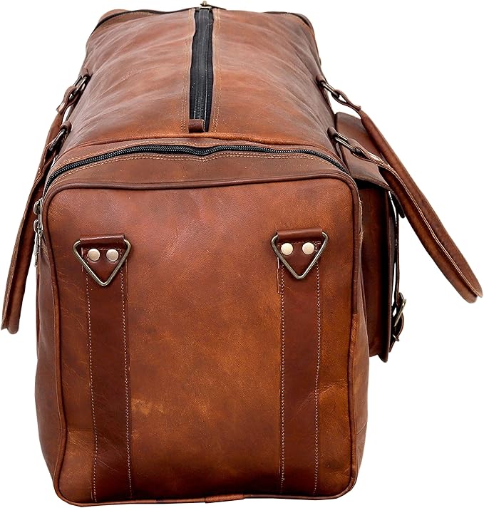 Large Leather 32 Inch Luggage Handmade Duffel Bag Carryall Weekender Travel Overnight Gym Sports Carry On For Men And Women (32 inch)