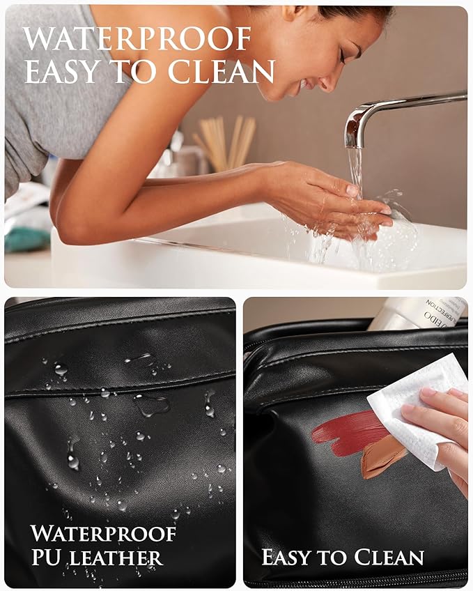 Gifts for Friends Female Mom, Initial Makeup Bag, Personalized Double Layer Cosmetic Bag with Makeup Brush Organizer, Waterproof, Large Capacity PU Leather Travel Toiletry Bag, Gift for Wife