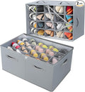 Shoe Organizer for Closet 2 Pack, Foldable Shoe Box with Adjustable Dividers and Clear Cover, Space Saving Shoe Storage Organizer Cabinet with Reinforced Handles, Fits 40 Pairs, Gray, TP11G