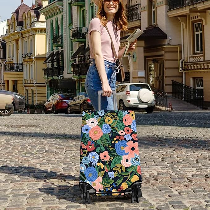 Travel Luggage Cover Suitcase Protector Fits 18-32 Inch Wheel Covers PatternedTravel Related Items Flower Luggage Protector Elastic L