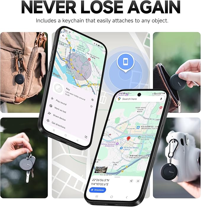 MiLi MiTag Bluetooth Tracker for Android, Google Certified Key Finder/Luggage Tracker/Item Locator, Smart Tracking Tag for Google Find My Device (Find Hub) App, 4 Pack
