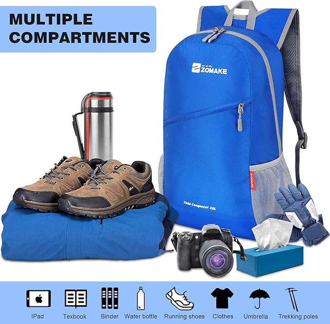 ZOMAKE Lightweight Packable Backpack 20L, Foldable Backpacks Small Daypack for Hiking Water Resistant Day Bag for Travel