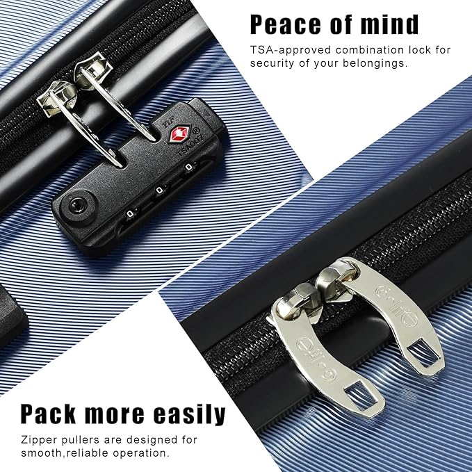 Coolife Luggage Suitcase Carry-on Spinner TSA Lock USB Port Expandable (only 28’’) Lightweight Hardside Luggage (Ice Blue, 3 piece set)