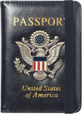 Passport Holder for Travel Passport Cover for Men Passport Wallet Case With 3D Metal Badge Protector Leather Card Case RFID Blocking Women Travel Accessories Document Organizer (Black)