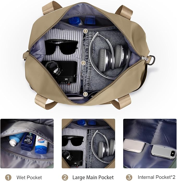 Travel Duffel Bag, Sports Tote Gym Bag, Shoulder Weekender Overnight Bag for Women