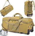 KSIBNW Rolling Duffel Bag with Wheels and Handle, 4 In 1 Tactical 86L Military Backpack with Hidden Straps,Waterproof Wheeled Large Duffle Bag for Travel,Durable MOLLE Luggage for Men & Women, Khaki
