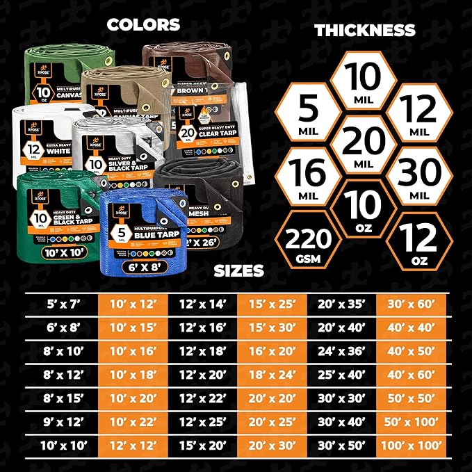 Multipurpose Protective Cover Brown Poly Tarp 30' x 50' - Durable, Water Resistant, Weather Resistant - 5 Mil Thick Polyethylene - by Xpose Safety